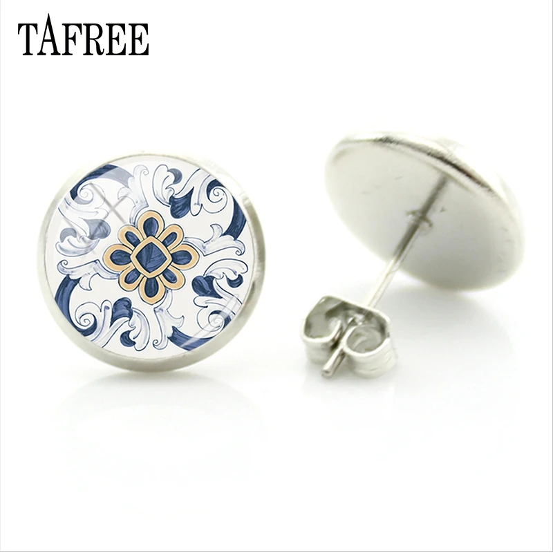 Серьги-гвоздики TAFREE 2018 Azulejo Portugues темпераментные серьги Португалия круглые