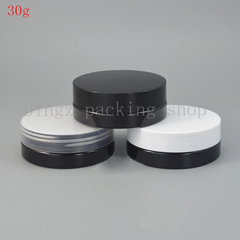 

50pcs 30g empty black Plastic jar 30cc facial milk tank screw cap plastic cover 30ml Cosmetics packaging plastic bottle
