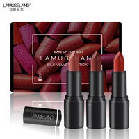 lamuseland makeup 3pcsset moisten waterproof silk velvet lipsticks with gift box red smooth make up for lips black tube la12