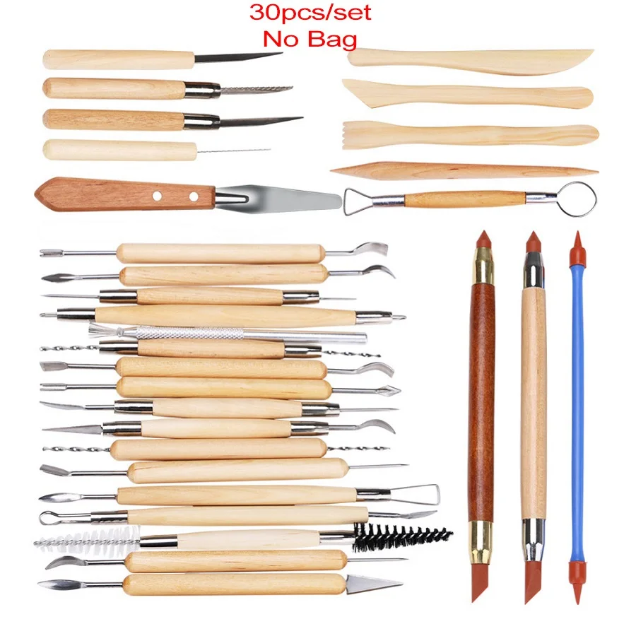 30pcs No Bag 11/27/30 шт инструменты для керамики глины Скульптура инструменты полимерная инструмент для лепки керамика Моделирование резные сглаживания воск комплект - Цвет: 30pcs No Bag