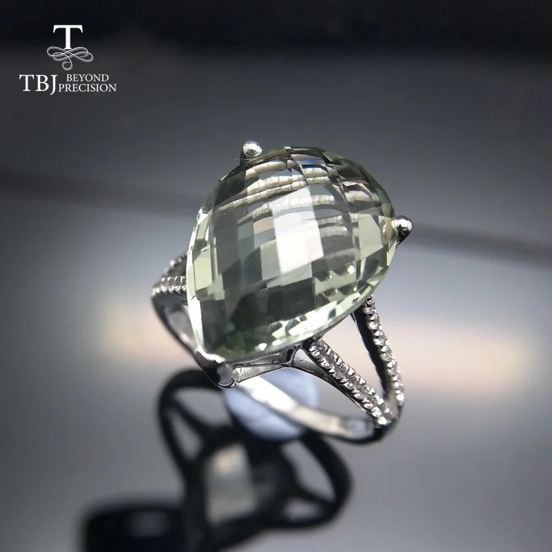 

TBJ,Big natural 7ct green amethyst checkerboard cutting Ring in 925 sterling silver gemstone jewelry for girls with gift box