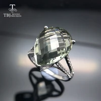 tbjbig natural 7ct green amethyst checkerboard cutting ring in 925 sterling silver gemstone jewelry for girls with gift box