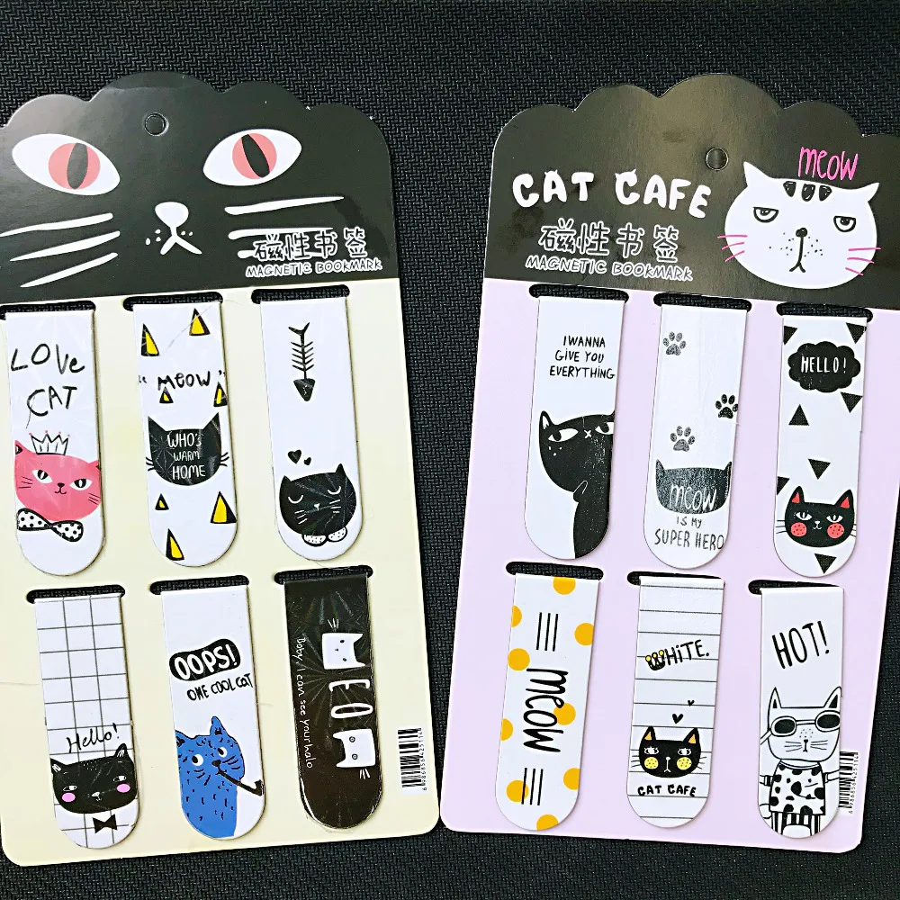 Магнитные книжные маркеры Kawaii Oreo Cat 6 шт./компл. канцелярские принадлежности