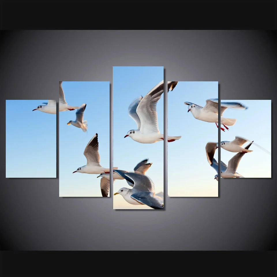 

HD Printed Canvas Painting for Living Room Wall Art 5 Pieces Canvas Art Water Colorful Sky Seagulls Art Unframed