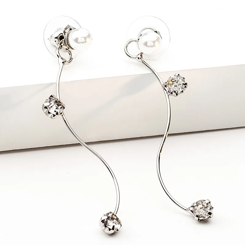 Кристальные серьги гвоздики для женщин Серебро Имитация Жемчуга кисточкой цепи