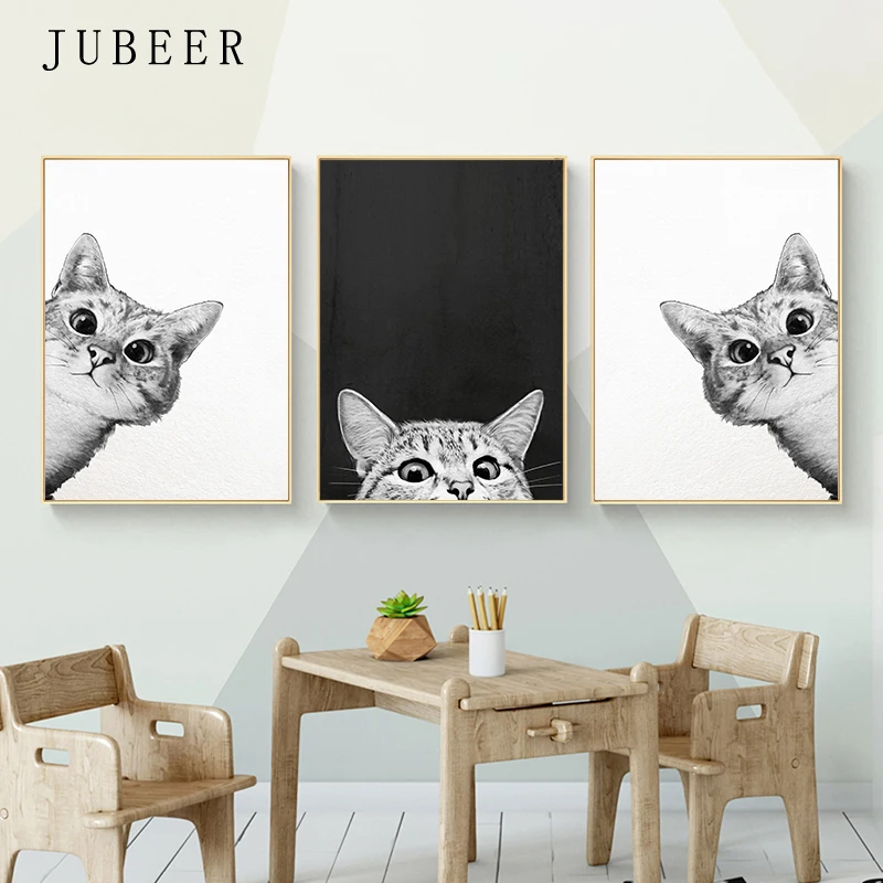 Скандинавский стиль милые животные плакат кошка котенок Картина Настенная живопись для гостиной спальни домашний Декор Детский Арт плакат