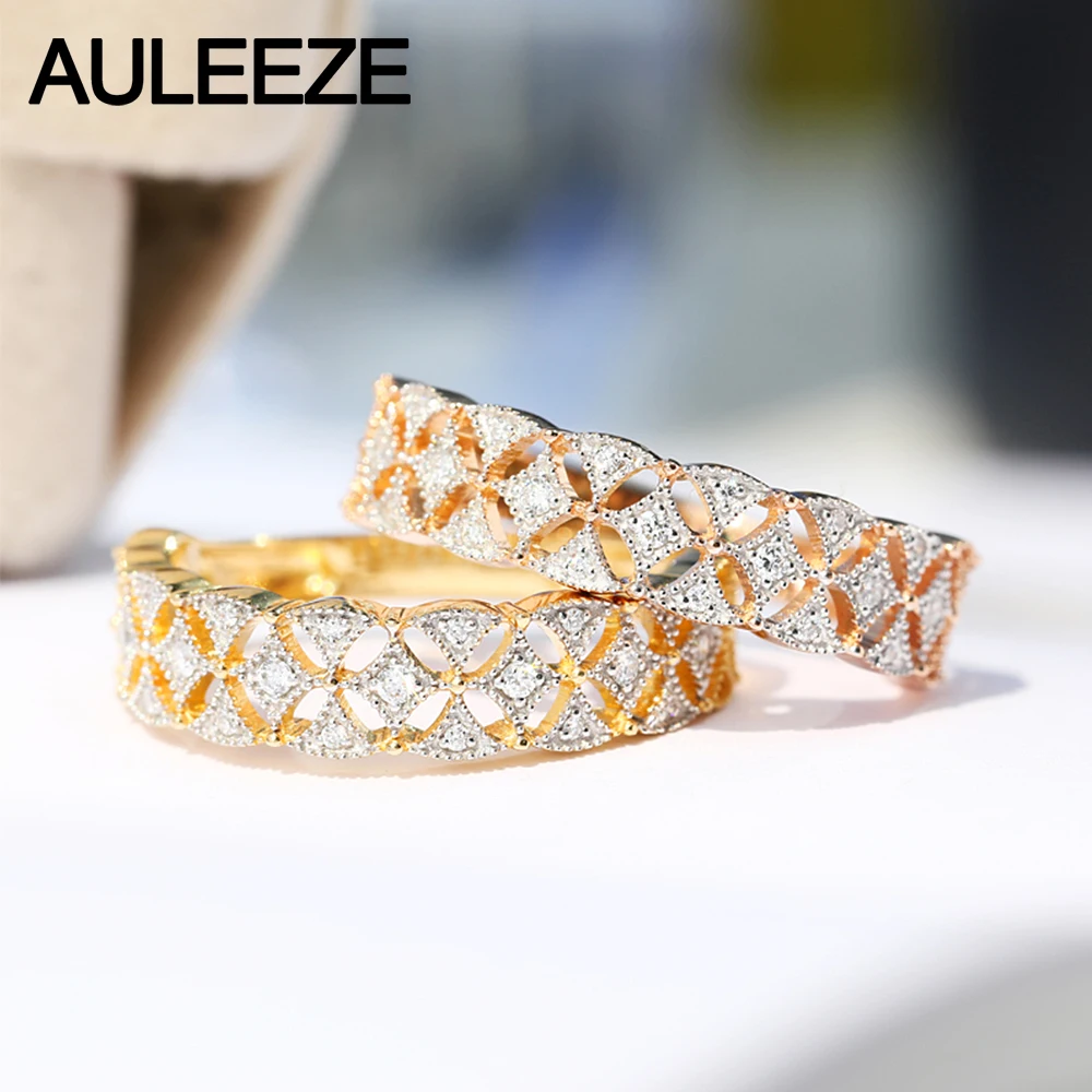 AULEEZE винтажное 18K желтое золото бриллиантовое кольцо квадратное кружево элегантное женское кольцо