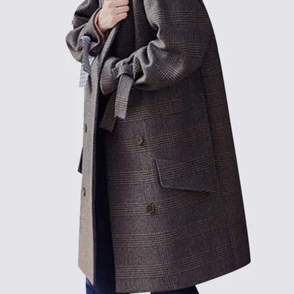 Женское зимнее пальто элегантное клетчатое новинка 2019 Европейское двубортное