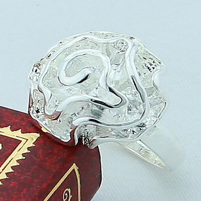 Женское кольцо из серебра 925 пробы с цветком розы