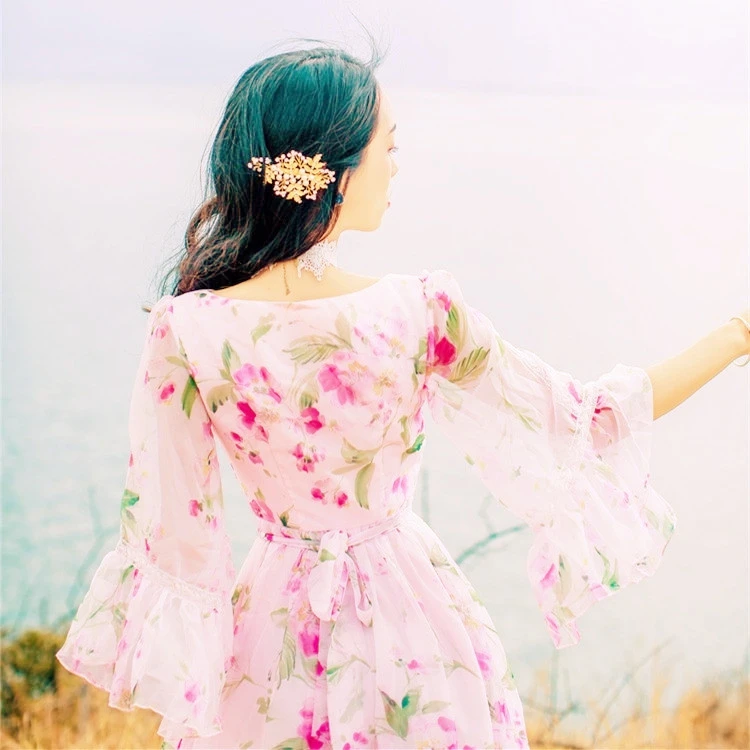 Женское шифоновое платье с принтом летние праздничные пляжные платья