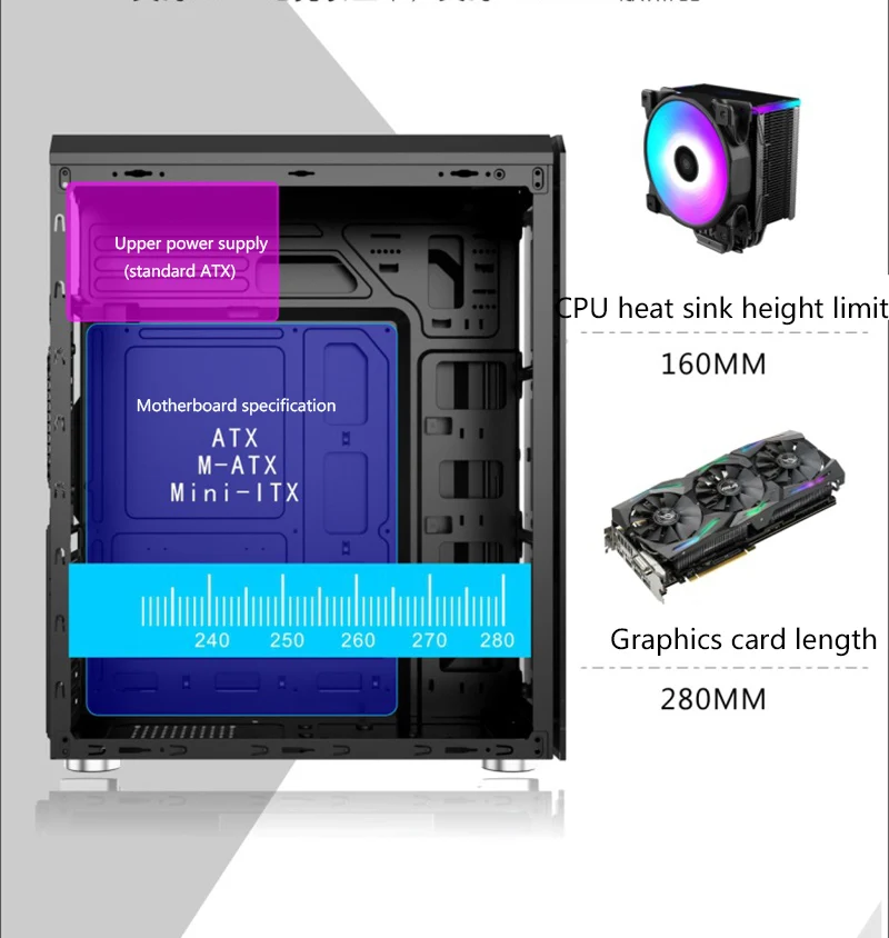 355*180*435 мм diy игровой компьютер RGB ПК Шасси в корпусе крышка боковое закаленное стекло геймер габинет computador ATX/micro-ATX/ITX