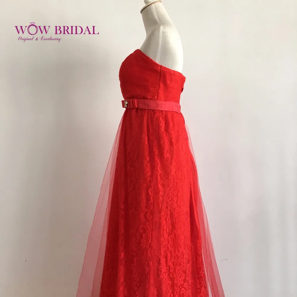 Wowbridal Бордовый Красный Милая Кружева Этаж Длина Линии Вечернее Платье с Открытой
