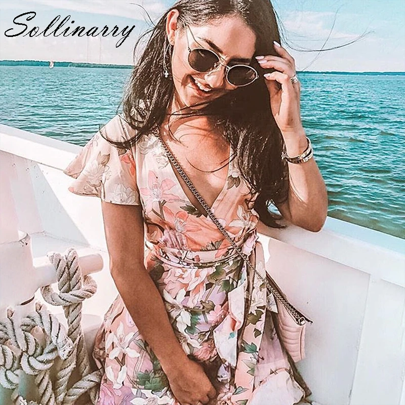 Sollinarry/короткое платье с цветочным принтом в стиле ретро для женщин 2019 хлопок