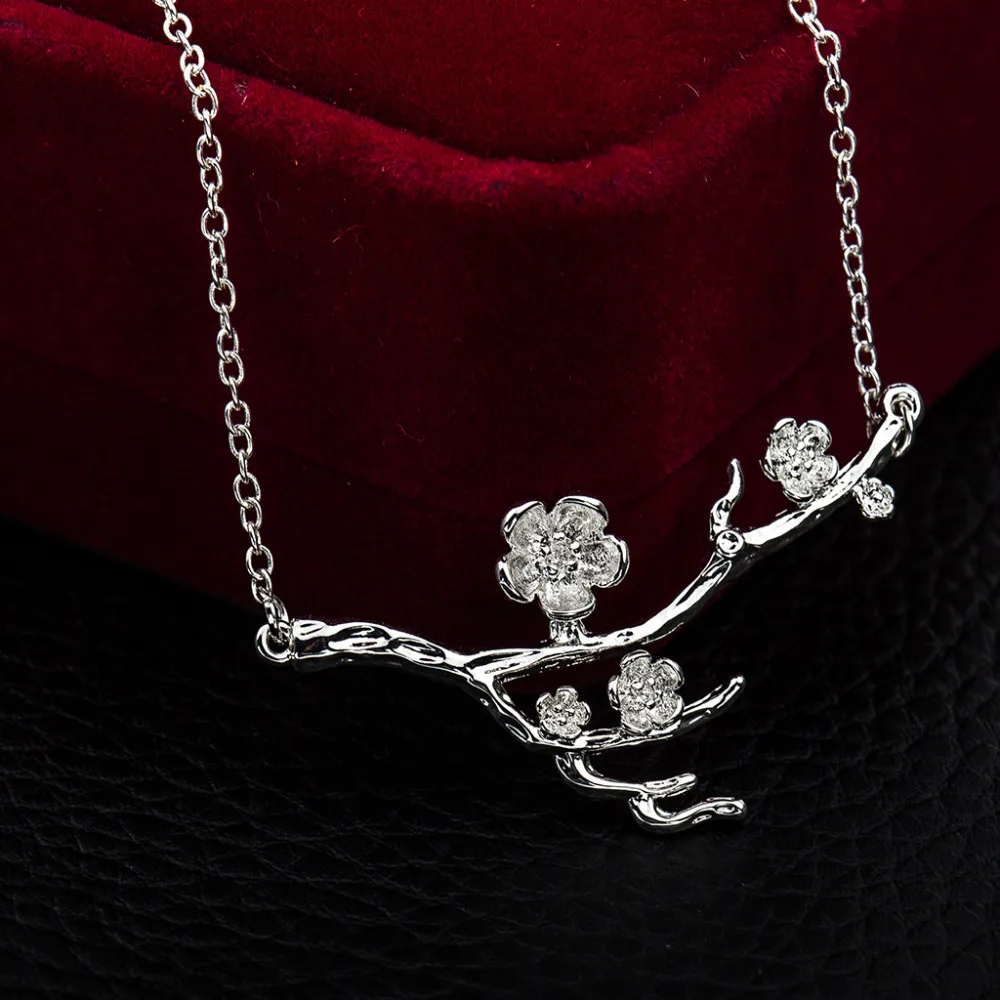 Серебряное покрытие вишни ветви дерева ожерелья ожерелье с подвеской в виде