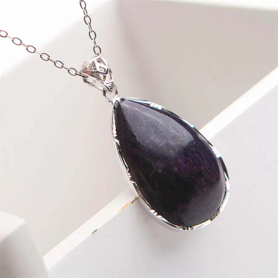 Genuine Purple Gemstone Natural Sugilite Pendant Women Men Necklace Crystal Water Drop Bead Stone 30*19*5mm |