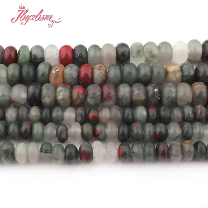 

3x6 4x8mm Smooth Multicolor Bloodstone Heliotrop Stone Rondelle Spacer Loose Beads DIY Bracelet Jewelry Making 15"Free Shipping