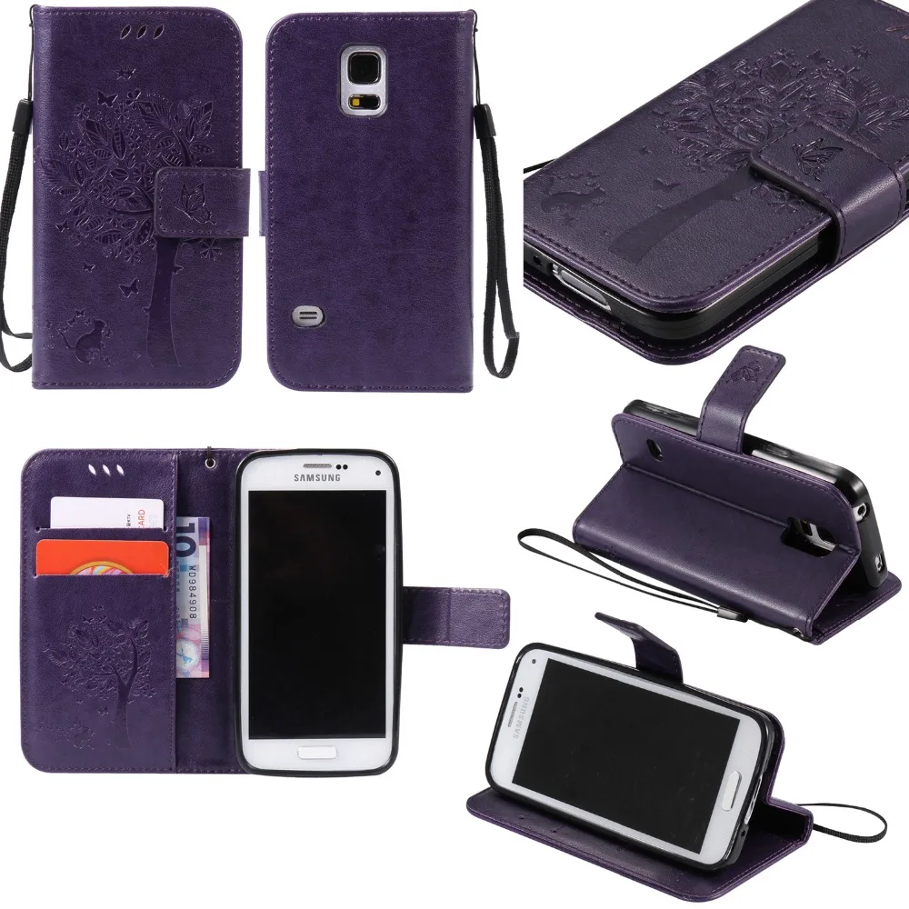 Для Samsung S5 SV I9600 9600 чехол для Fundas Galaxy Mini G800 G800F G800H 3D Дерево кошка магнит откидной