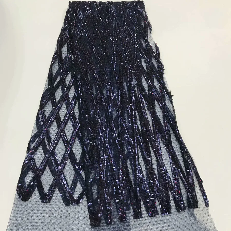 

2019 high quality French Nigerian sequins net lace,African tulle mesh sequence lace fabric for party dress 5yards/lot RL052203