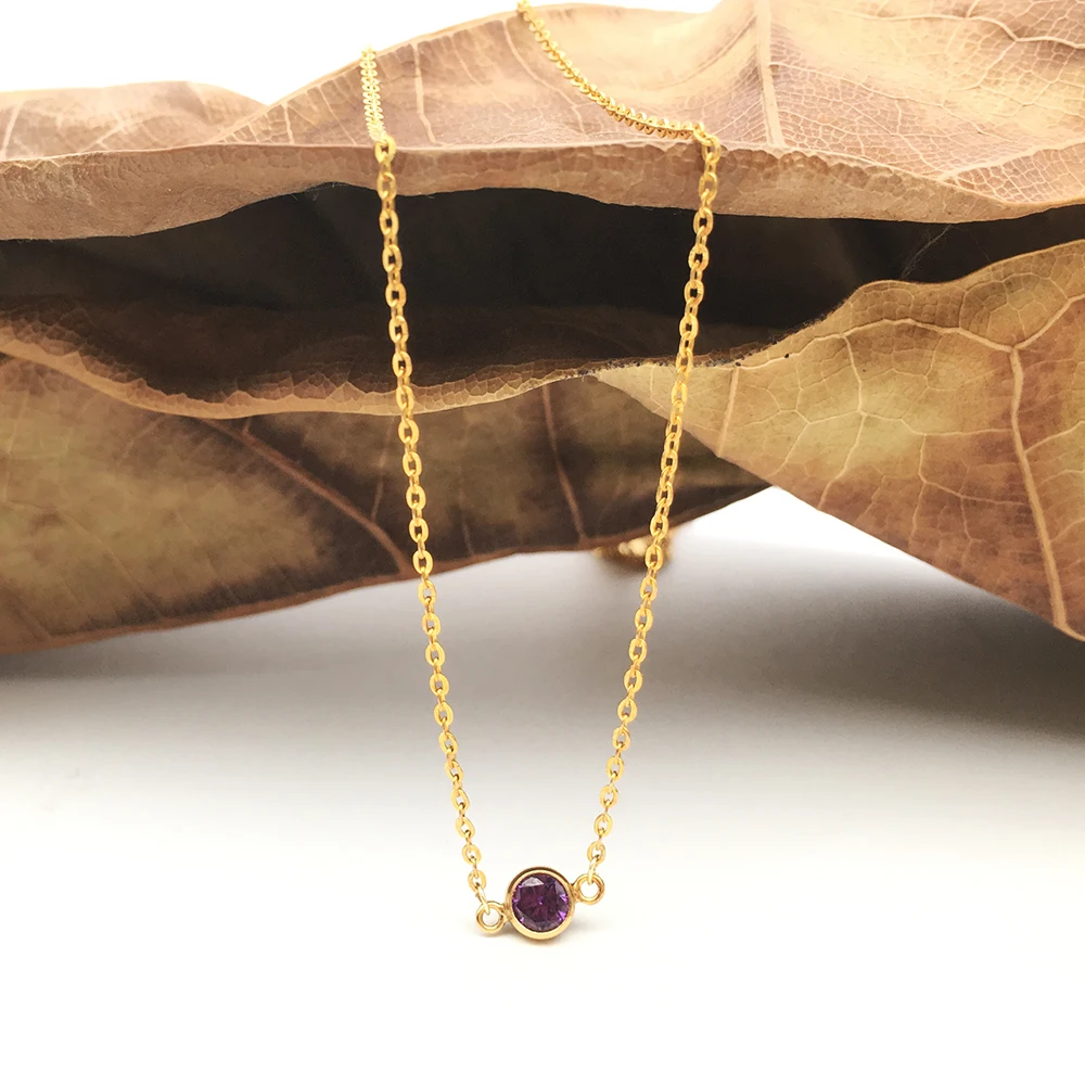 Gold Filled Necklaces Jewelry Handmade Purple Zircon Pendant Dainty Choker Collier for Women Boho Necklace | Украшения и