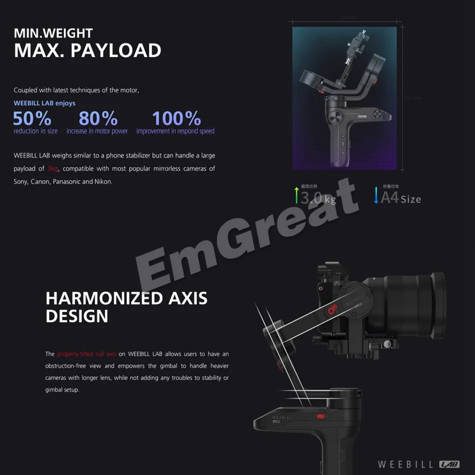ZHIYUN Weebill лаборатории/Weebill S 3-Axis Беспроводной изображение трансм ручной Камера карданный Стабилизатор Для беззеркальных Камера OLED Дисплей