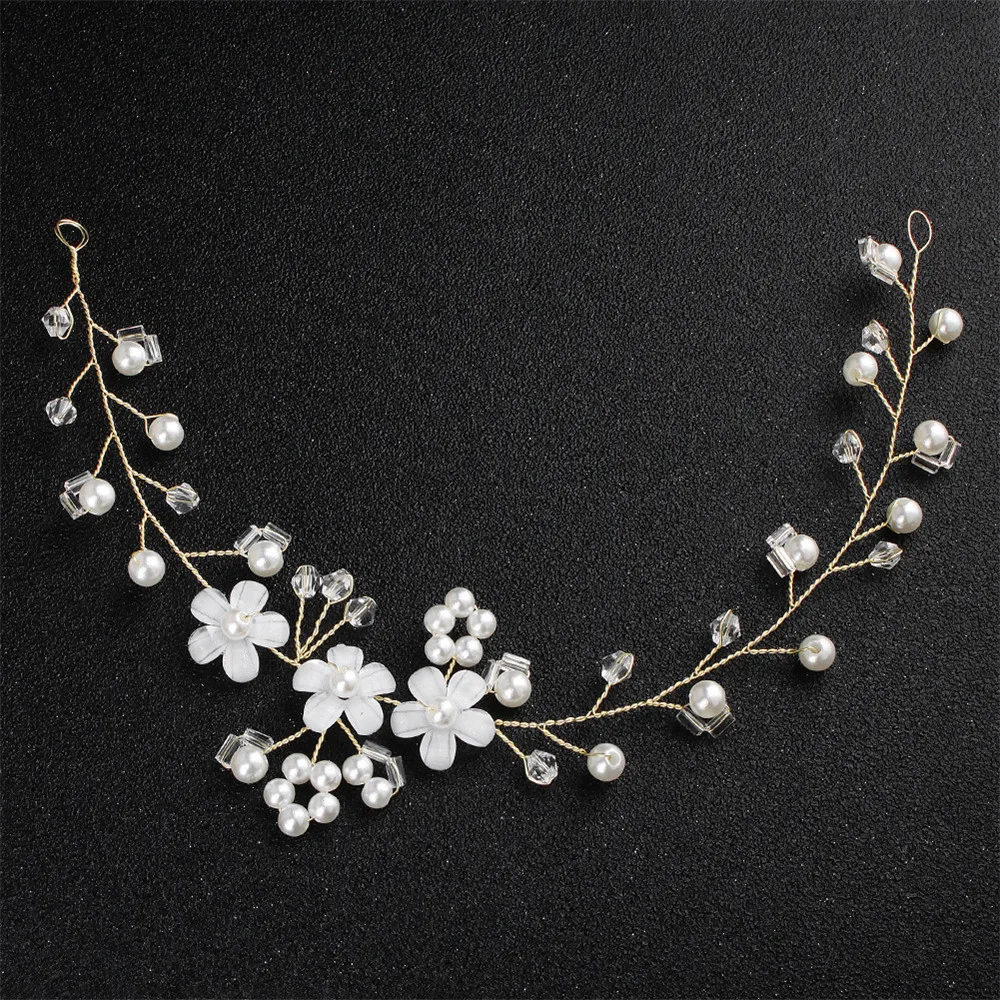 

Pearl Crystal Resin Flower Headdress Gold Headband Crystal Hair Accessories For Women