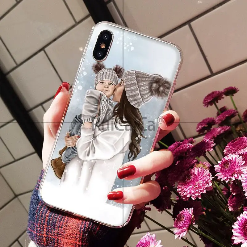 Ruicaica модные черные для мамы и дочки Coque в виде ракушки чехол телефона Apple iPhone 8 7 6 S