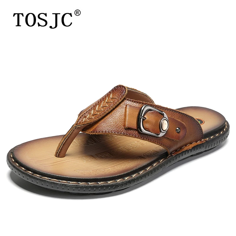 Шлепанцы TOSJC мужские из спилка повседневные пляжные сандалии с металлической