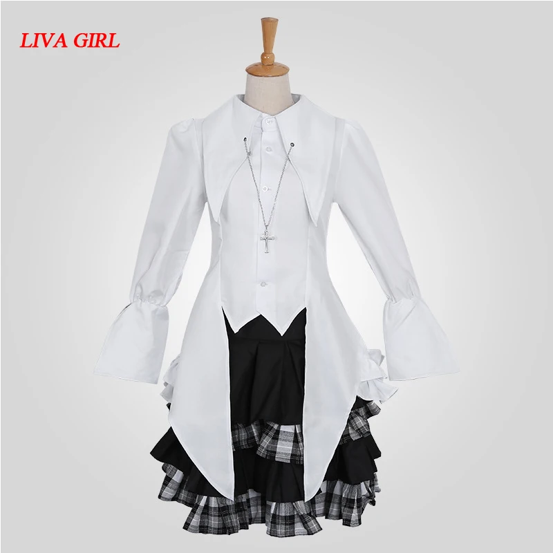 

Anime Yosuga no Sora Kasugano Sora Lolita Cosplay Costume White Blouse & Plaid Checks Skirt S/M/L