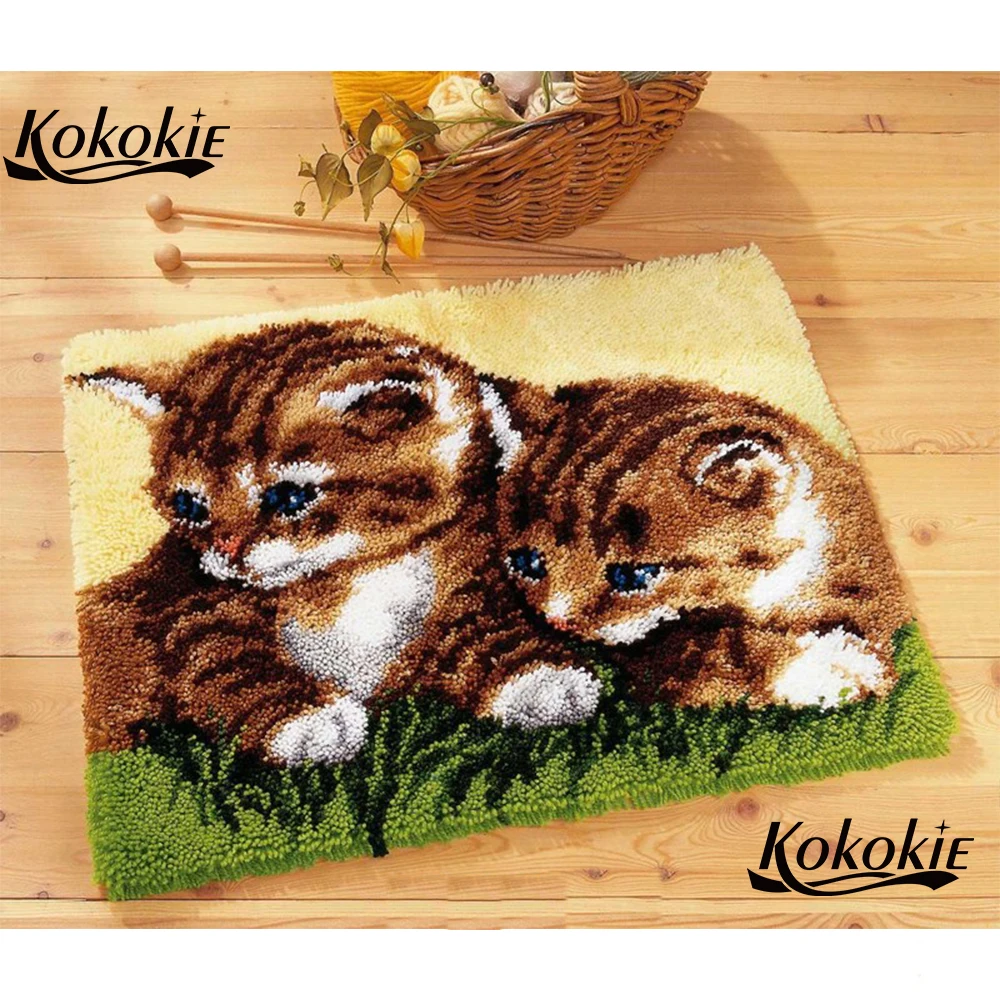 Пастбище cat diy tapijt пристёгивающийся крючок коврик холщовая печать Цветовая для