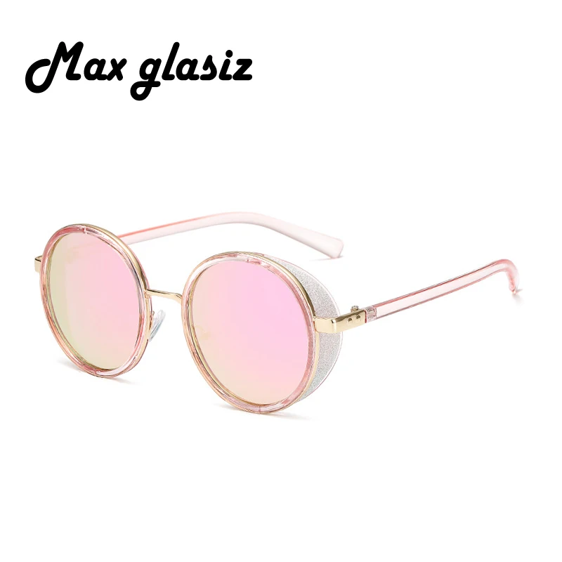 pink w pink mirror Max Glasiz Ретро Винтажные модные круглые солнцезащитные очки для женщин в форме круга, отражающие зеркальные солнцезащитные очки для женщин feminino - Цвет линз: pink w pink mirror