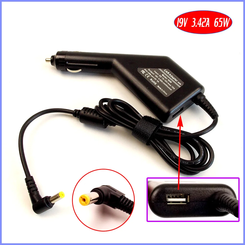 

19V 3.42A Laptop Car DC Adapter Charger + USB(5V 2A) for Acer Extensa 4620 4630 5220 5420 5620 5630 5635 5300