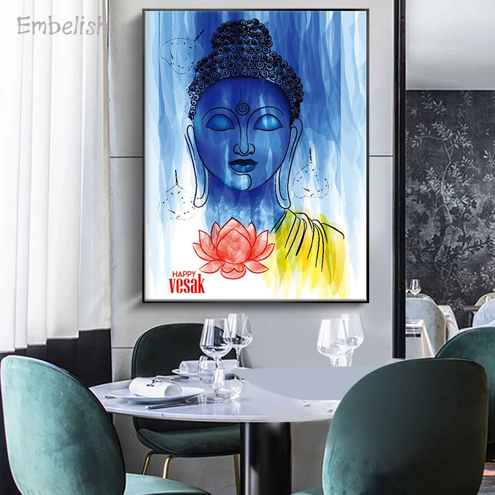 

Embelish 1 Pieces Creative Abstract Poster For Modern Home Decor Watercolor Buddha With Lotus Living Room HD Canvas Paintings