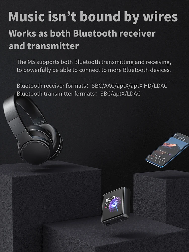 FiiO M5 Hi Res Bluetooth HIFI MP3 музыкальный плеер AK4377 USB DAC LDAC/AAC/aptX HD 384 кГц 32bit DSD128 портативный