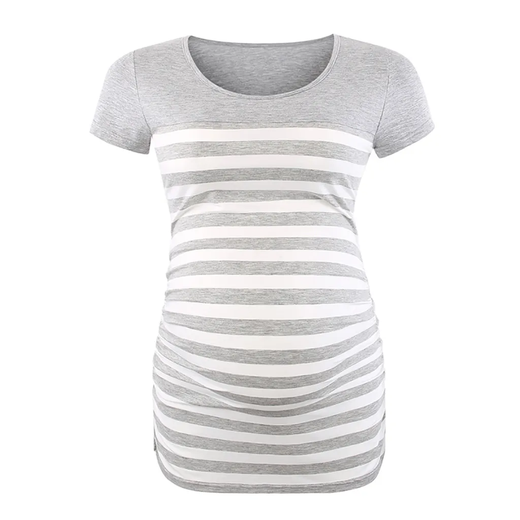 Женская одежда для беременных ropa de mujer Одежда для беременных футболка для кормления грудью топы с круглым вырезом полосатая футболка с коротким рукавом