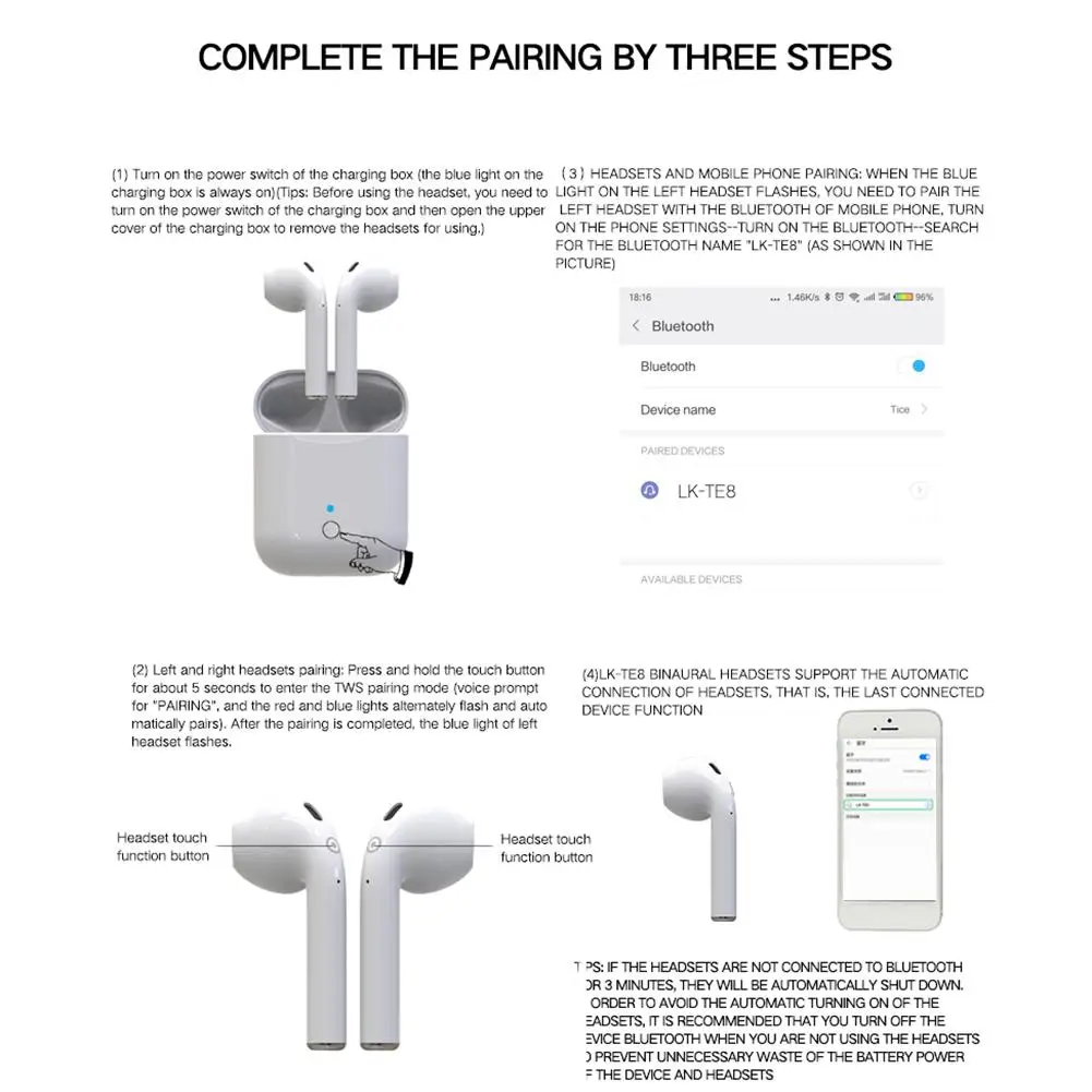 Sports Wireless Charging Portable Earphone Touch Type Bluetooth Earphones Binaural Calls Smart With Mic | Электроника