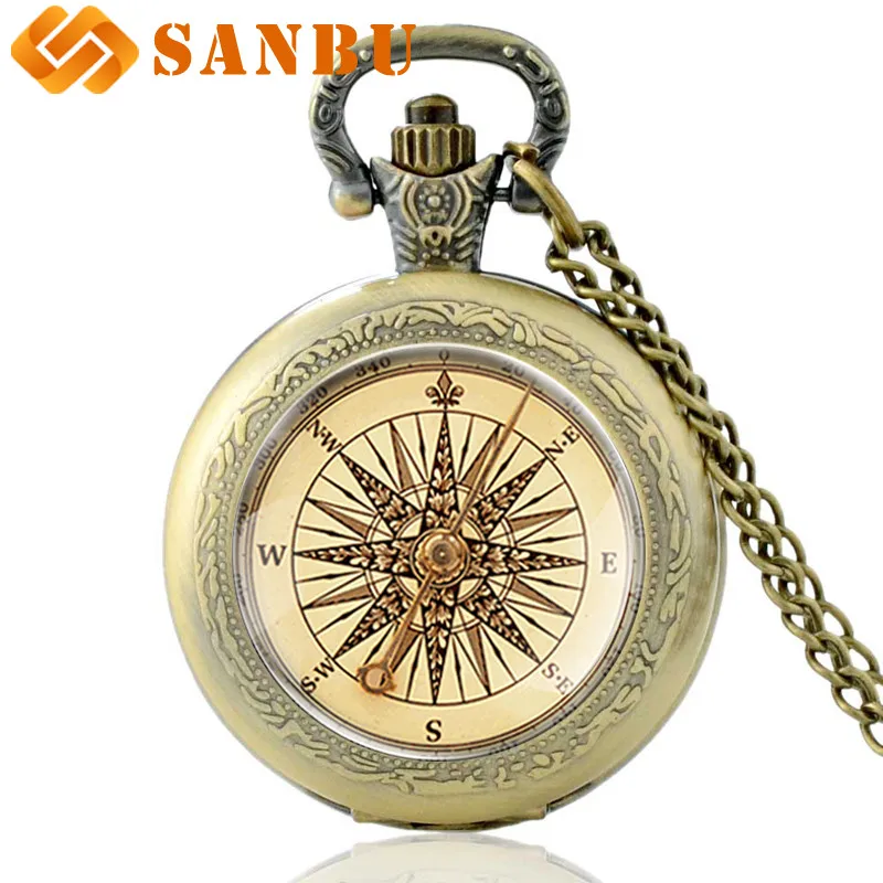 

Retro Compass Quartz Pocket Watch Vintage Bronze Men Women Pendant Necklace Gifts