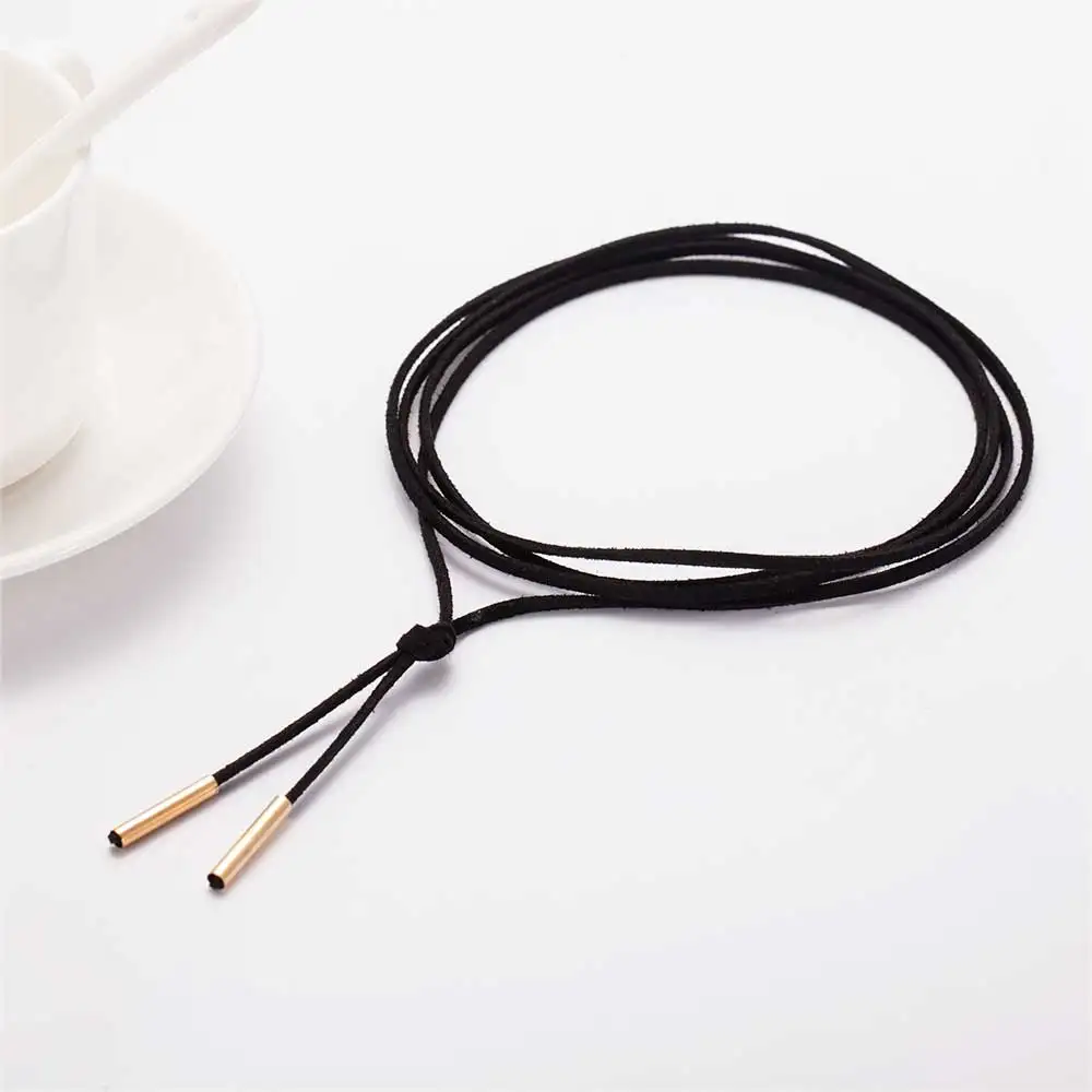 Новые ювелирные изделия черный кожаный ошейник Элегантная мода длинные веревки