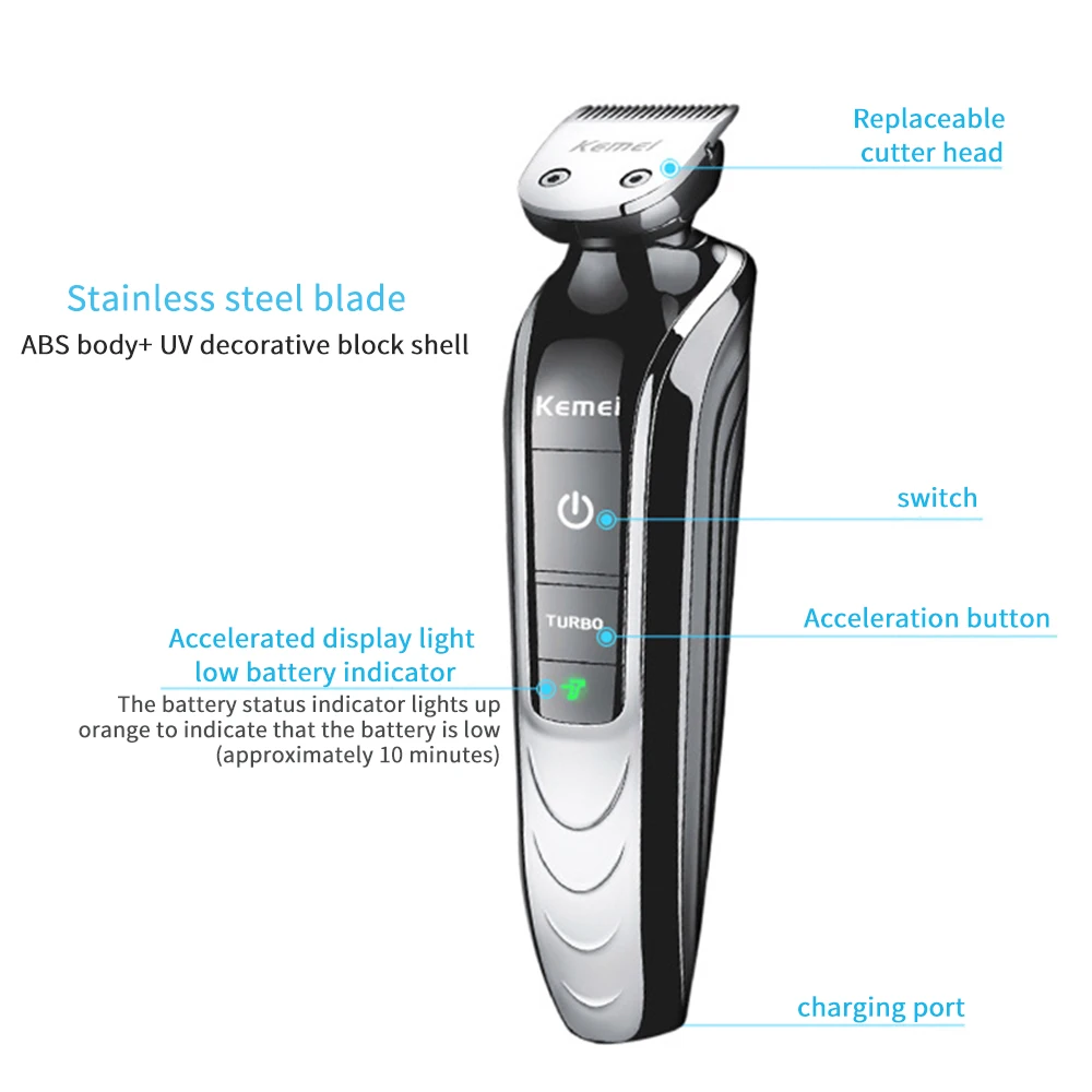 Kemei лысый машинка для стрижки волос электрические машинки Перезаряжаемые
