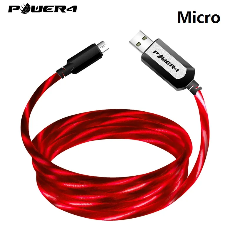 Power4 светодиодное освещение USB кабели для Lightning/Micro/usb type C зарядный шнуры для iPhone LG Nokia samsung huawei Xiaomi - Цвет: Micro-Red