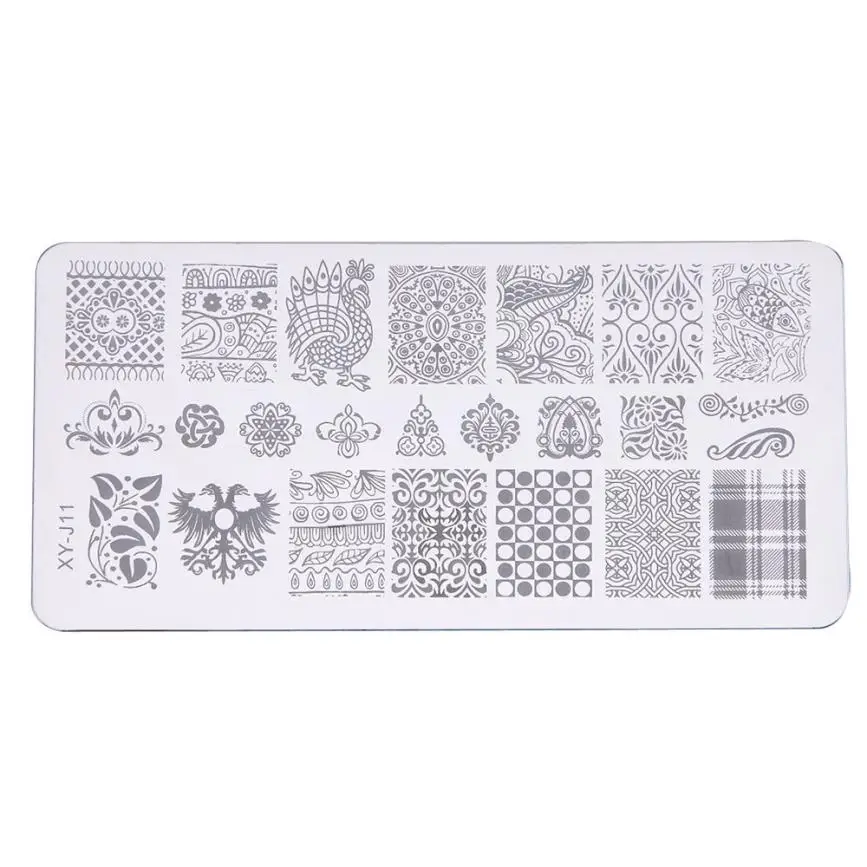 J011 12*6 см J08-J015 серии ногтей штамповки пластины DIY изображения пластиковые дизайн ногтей маникюр шаблоны салон красоты лак Инструменты для печати - Цвет: J011