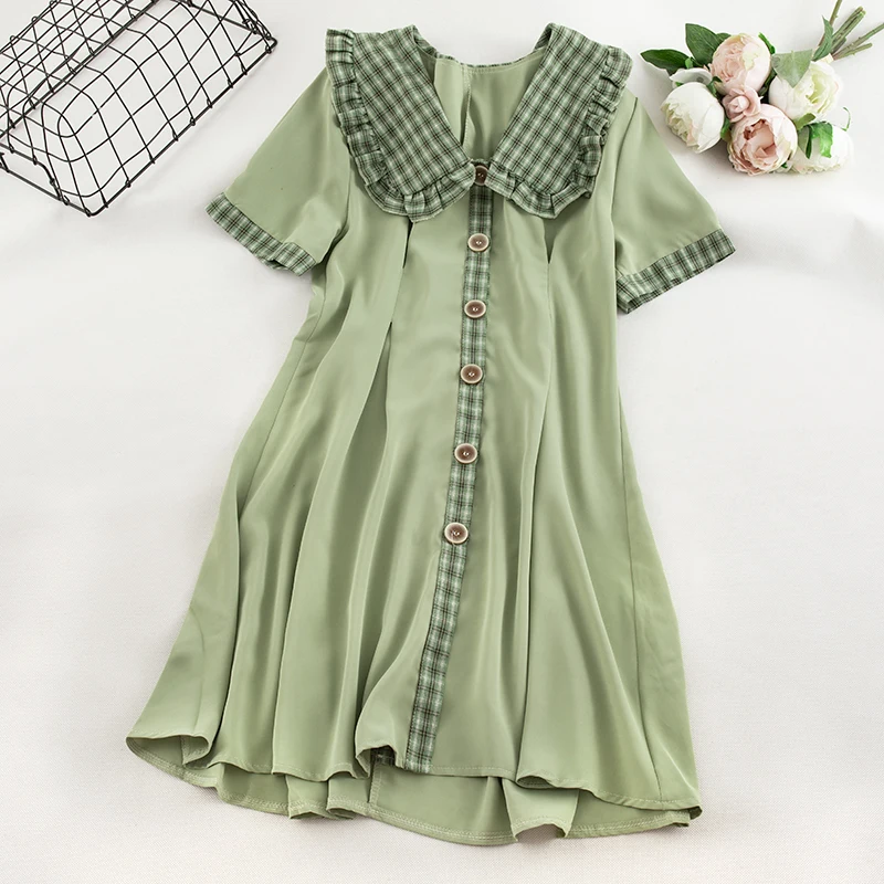 2019 новые модные женские платья летние с коротким рукавом Питер панр клетчатое