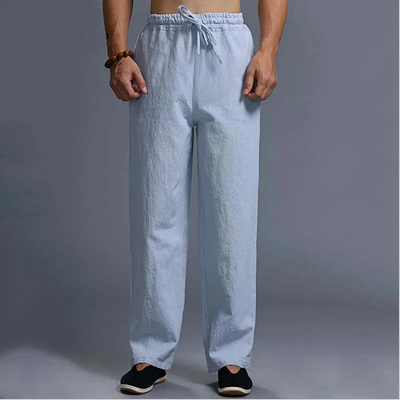 Брюки мужские льняные прямые повседневные штаны городская одежда джоггеры