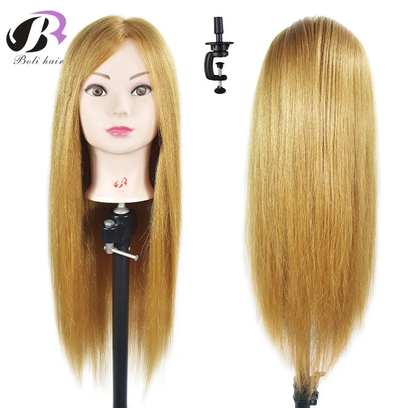 Boli Factory Wholesale Best Qualtiy 65cm Blonde Hair Training Head Hairdressing Can Curl Mannequin Training Head and Free Clamp
