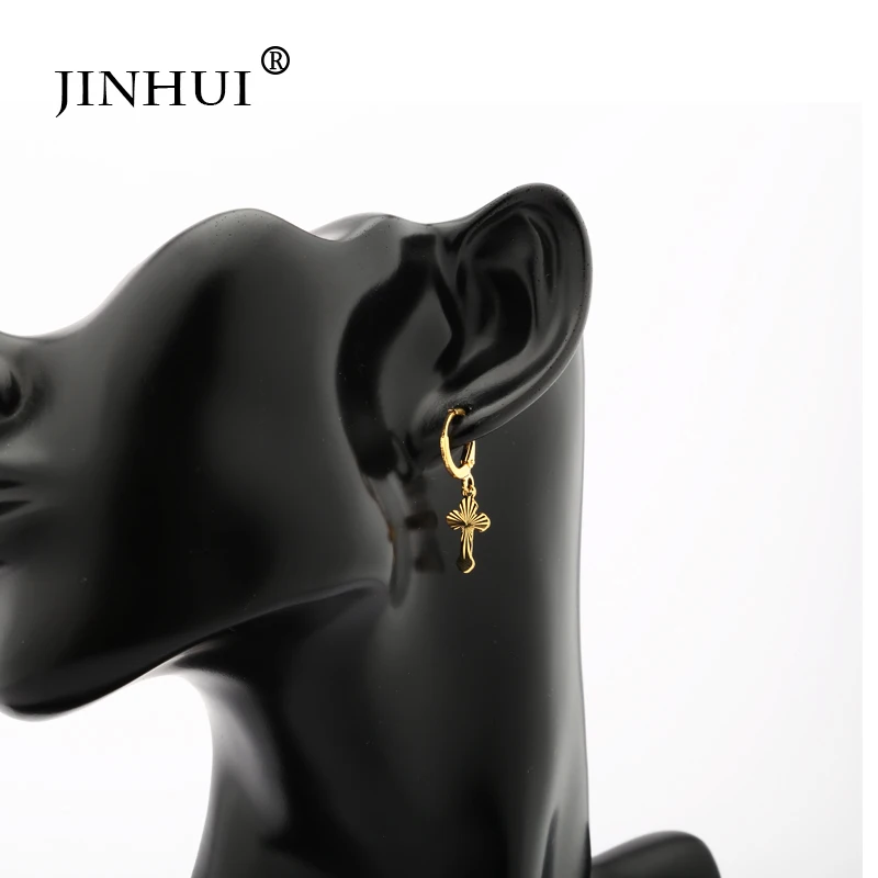 Jin Hui Dubai Africa Woman New Cross style Golden Small Earrings Pendant jewelry Gift send Friends Party beautiful earrings | Украшения и