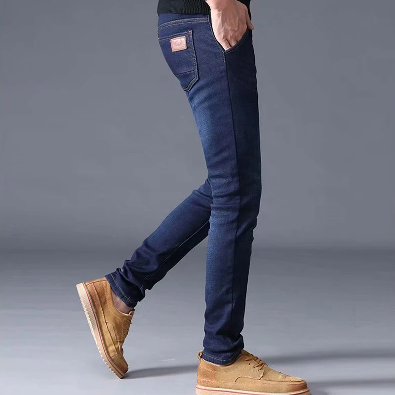 Solid Pencil Pants Men jeans 2019 Winter Jeans pants Full Length Midweight Mid Zipper Fly Loose Denim Trousers | Мужская одежда
