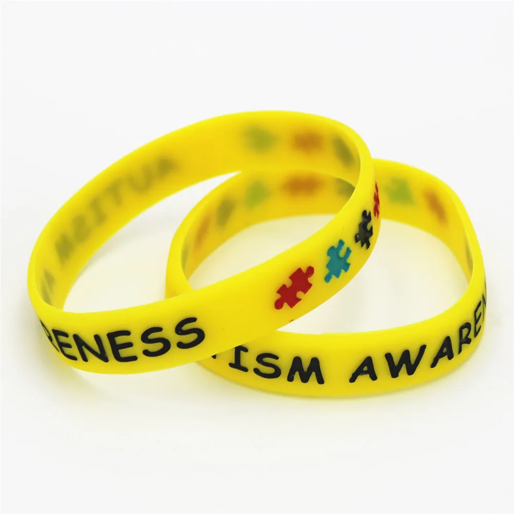 

1PC Yellow Autism Awareness Puzzle Silicone Bracelets&Bangles Medical alert Colourful Silicone Wristbands for Adults Size SH075Y