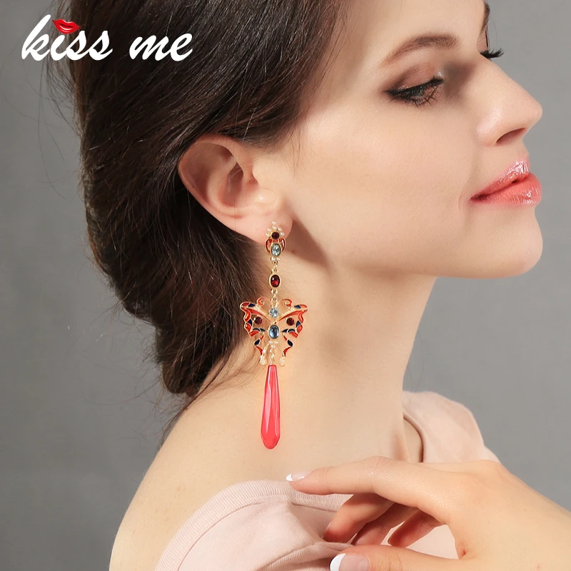 Женские Разноцветные серьги бабочки KISS ME очаровательные длинные капли из смолы