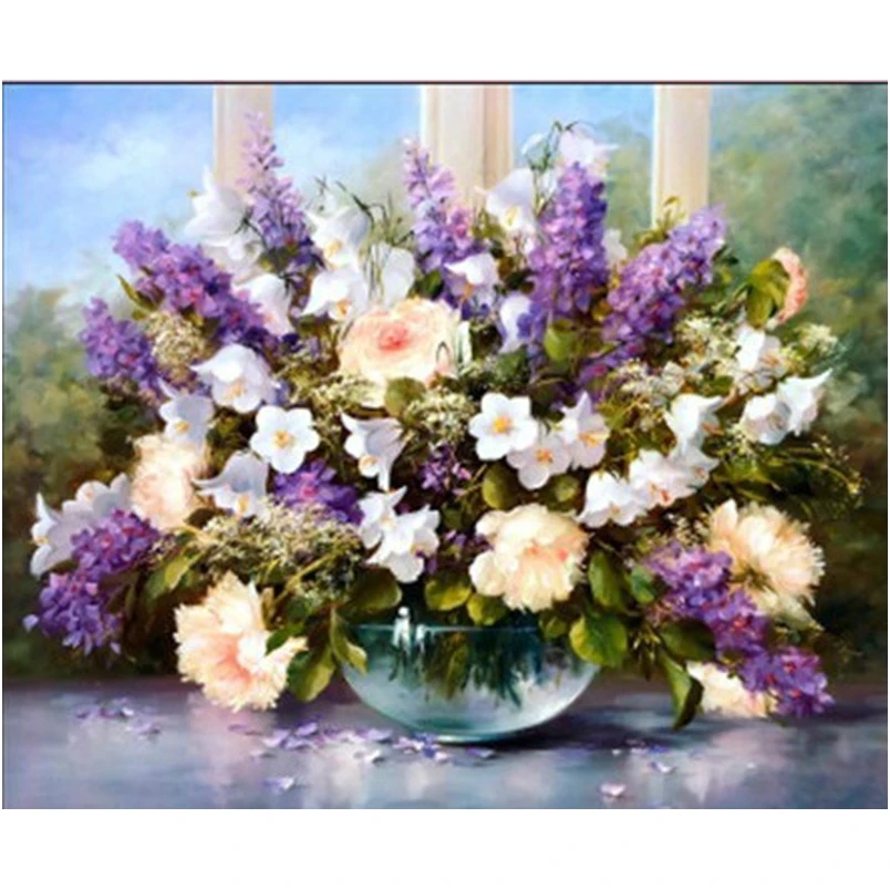 Вышивка крестиком серия цветов 61X52CM фиолетовая ваза Лаванда украшение дома