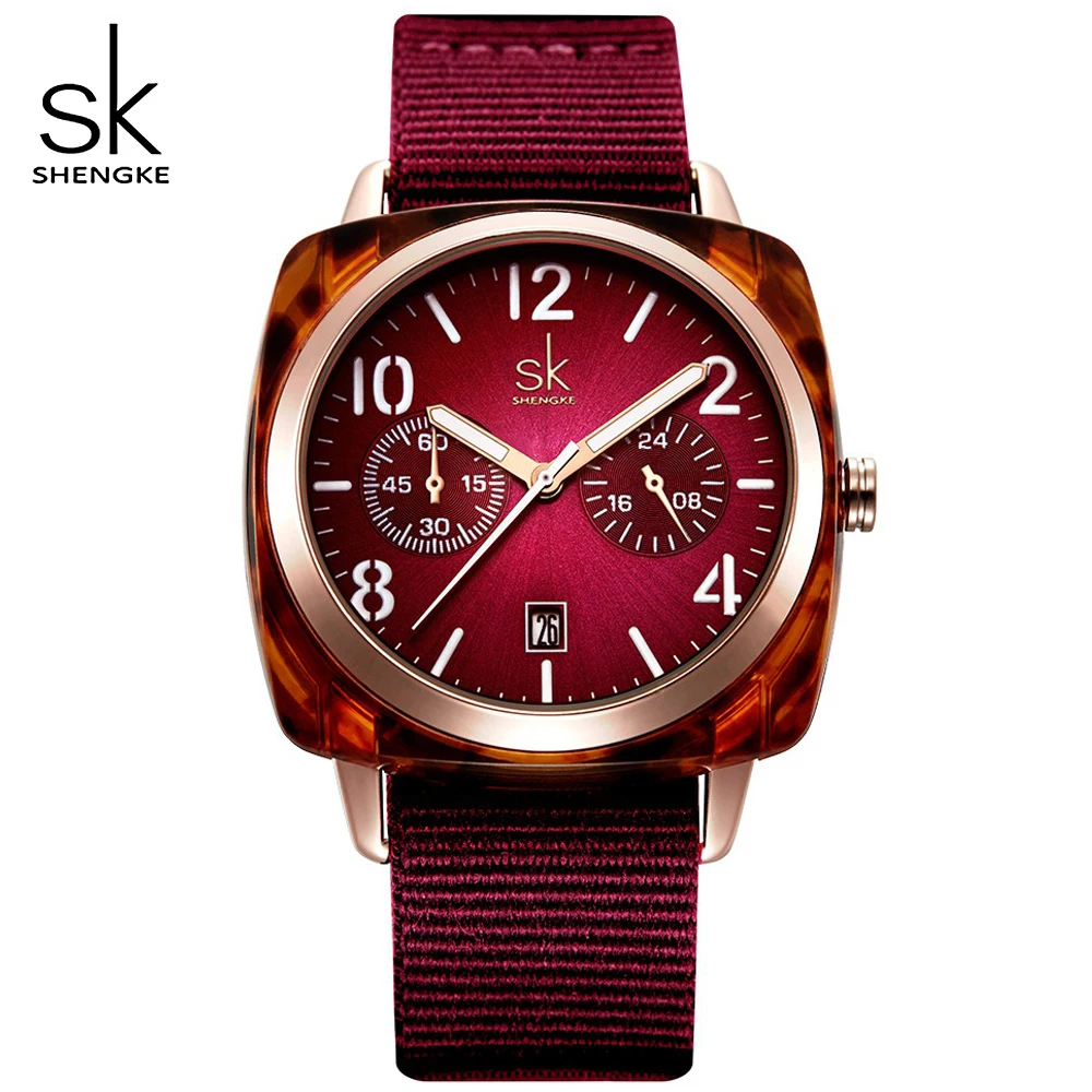 Shengke модные женские кварцевые часы с нейлоновым ремешком для Montre Femme спортивные