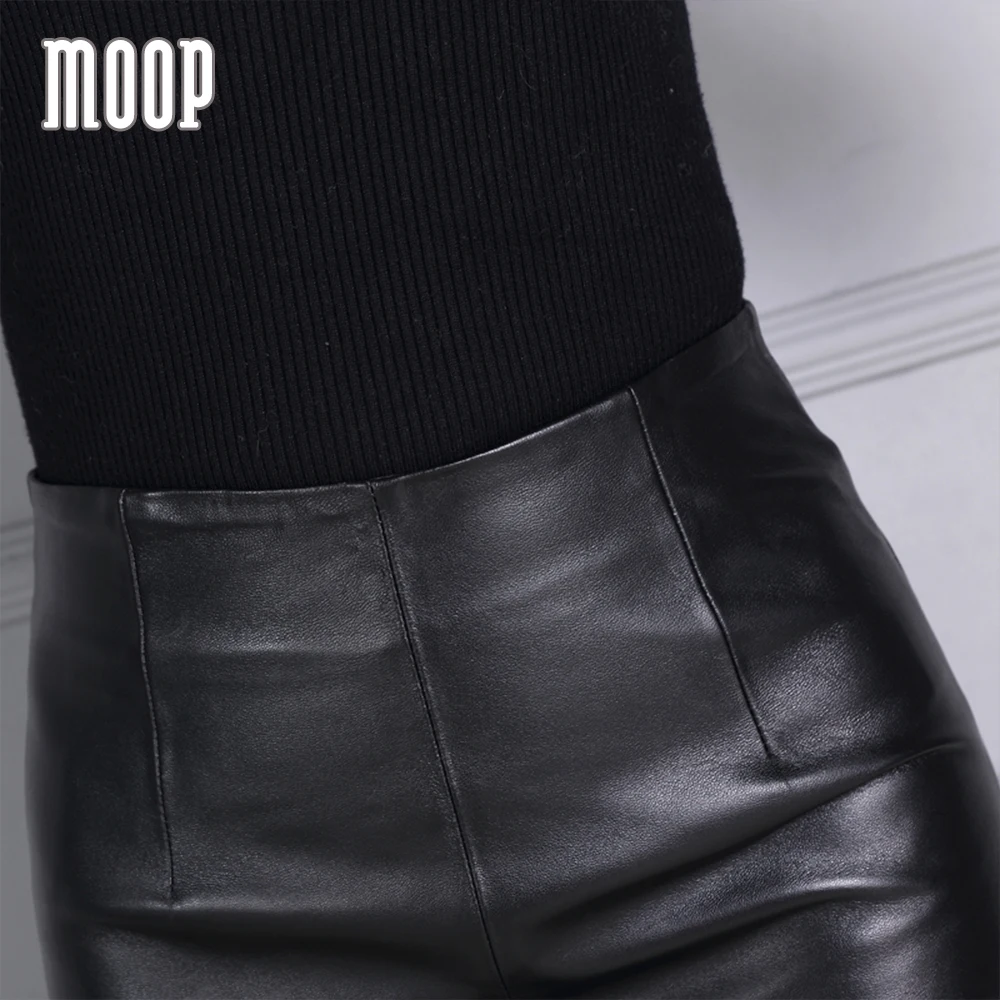 OL стиль черные юбки из натуральной кожи овчина Женская тонкая юбка карандаш с